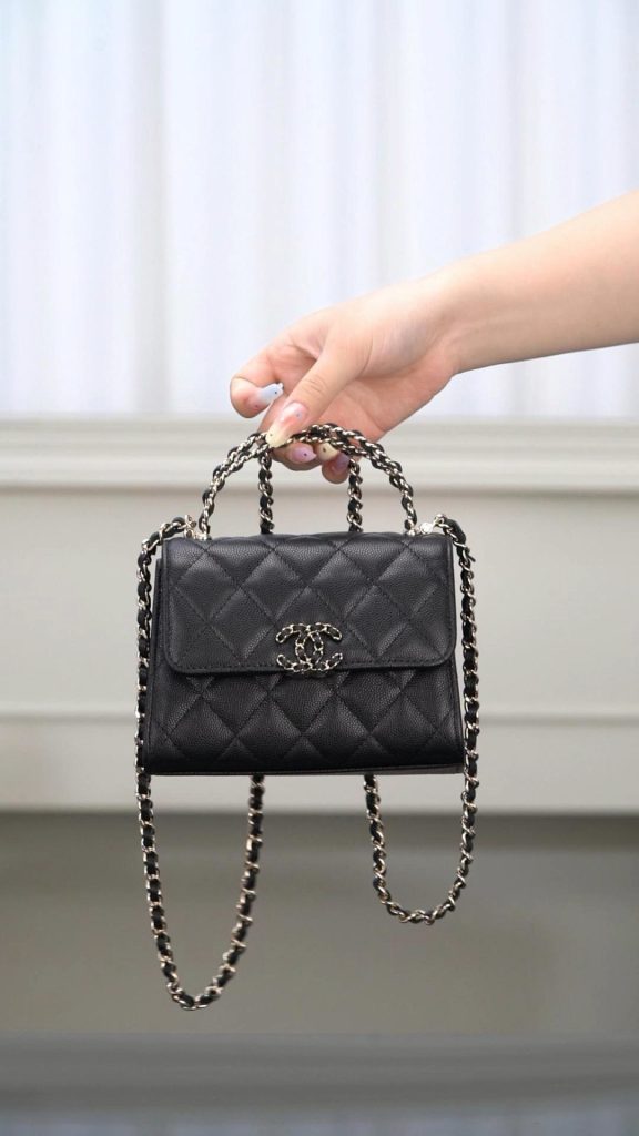Chanel 25s 交叉手柄kelly 黑金荔枝 竖款 图1