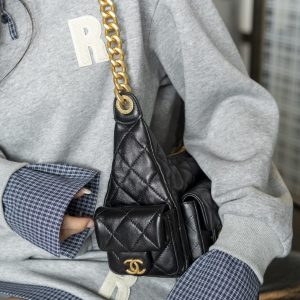 CHAENL 25c 小号嬉皮 hobo bag 黑金 图8